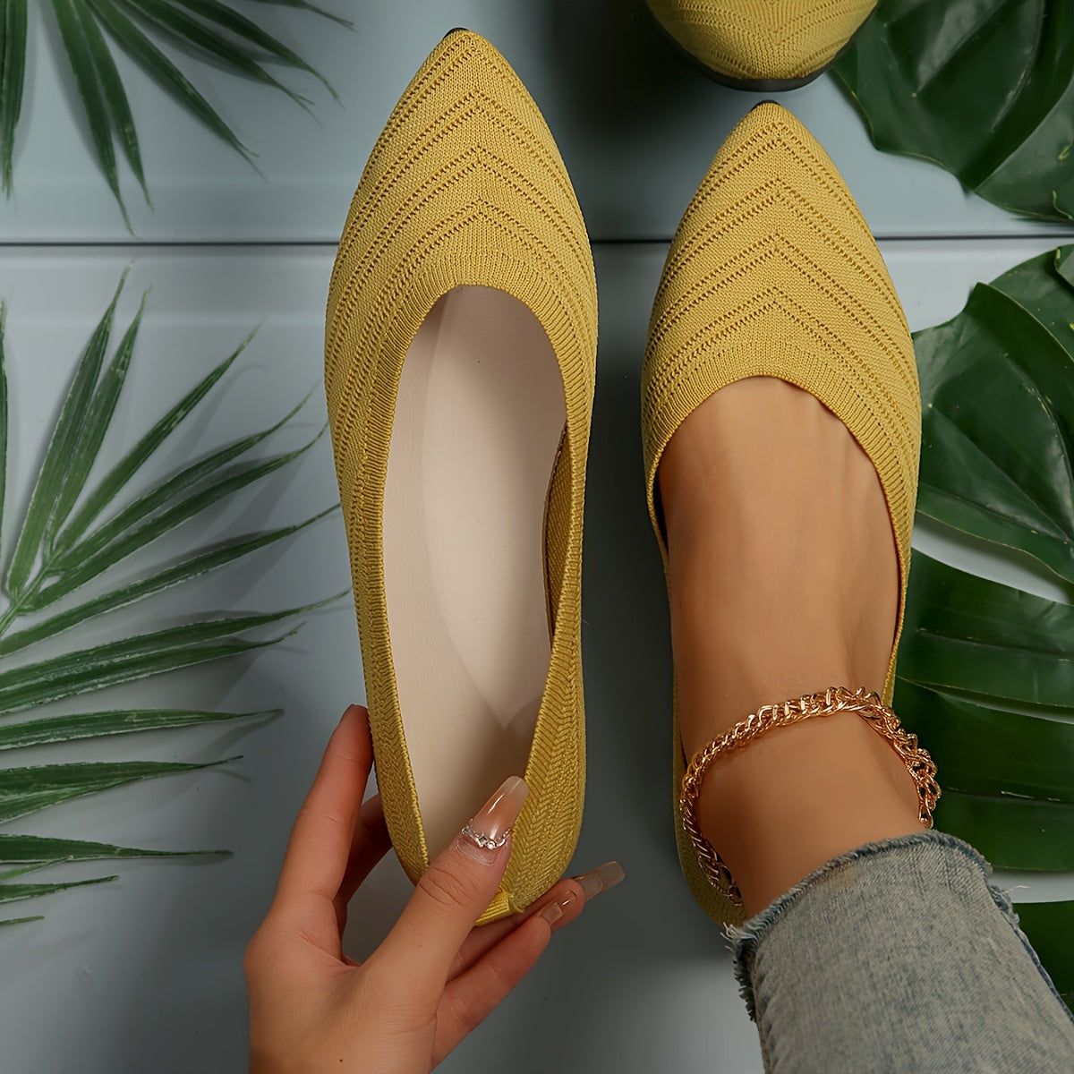 Gebreide ballerina’s met puntige neus - Claire