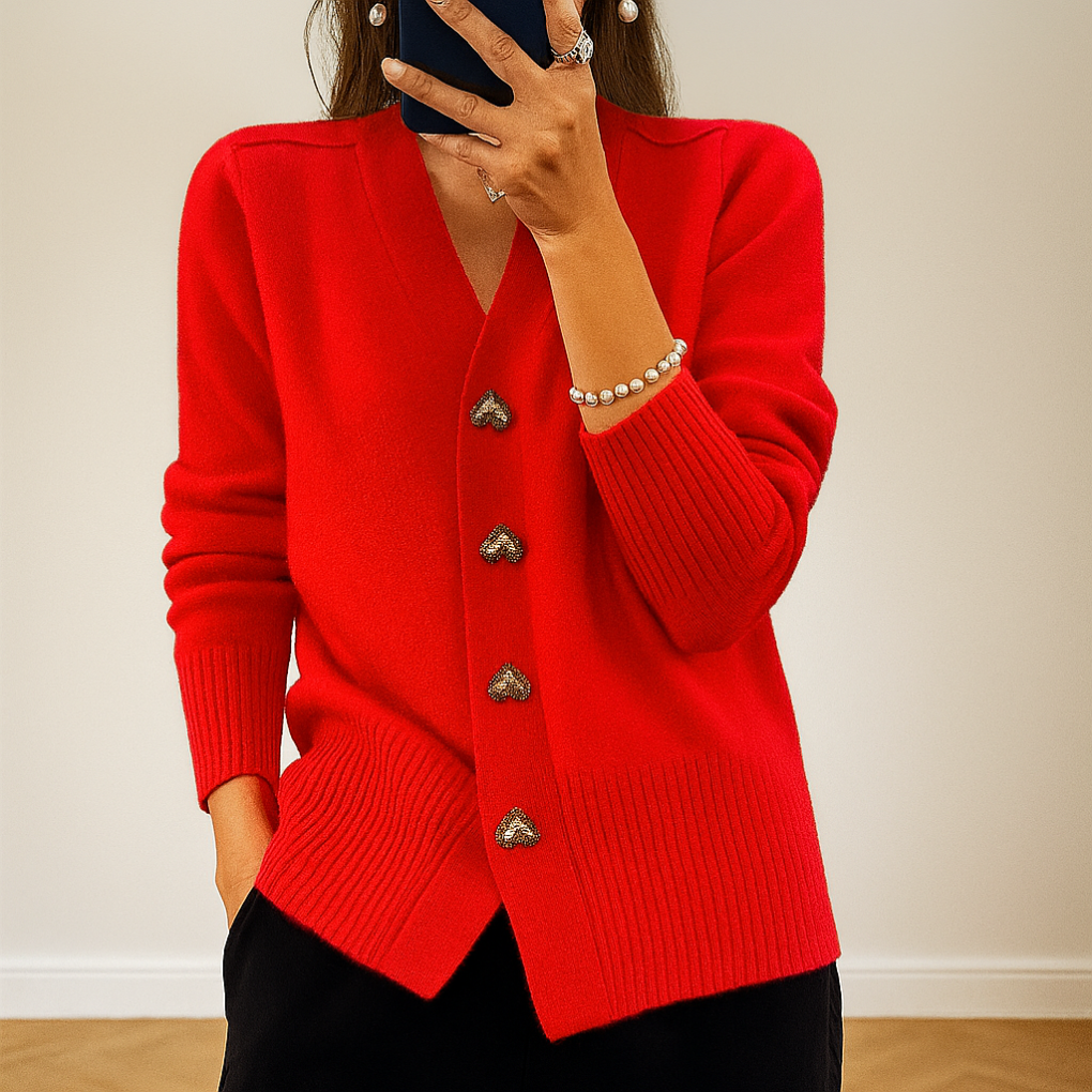 Gebreide cardigan met hartknopen en V-hals – Juliette
