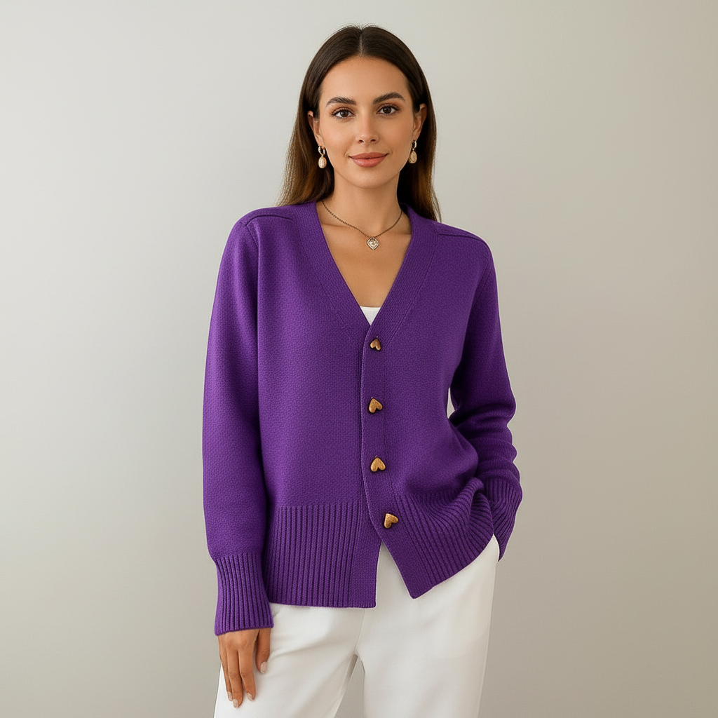 Gebreide cardigan met hartknopen en V-hals – Juliette