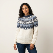 Gebreide dames trui met Noors patroon – Alvéra