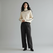 Gebreide damestrui met hoge kraag en contrasterende lijnen