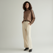 Gebreide damestrui met hoge kraag en contrasterende lijnen