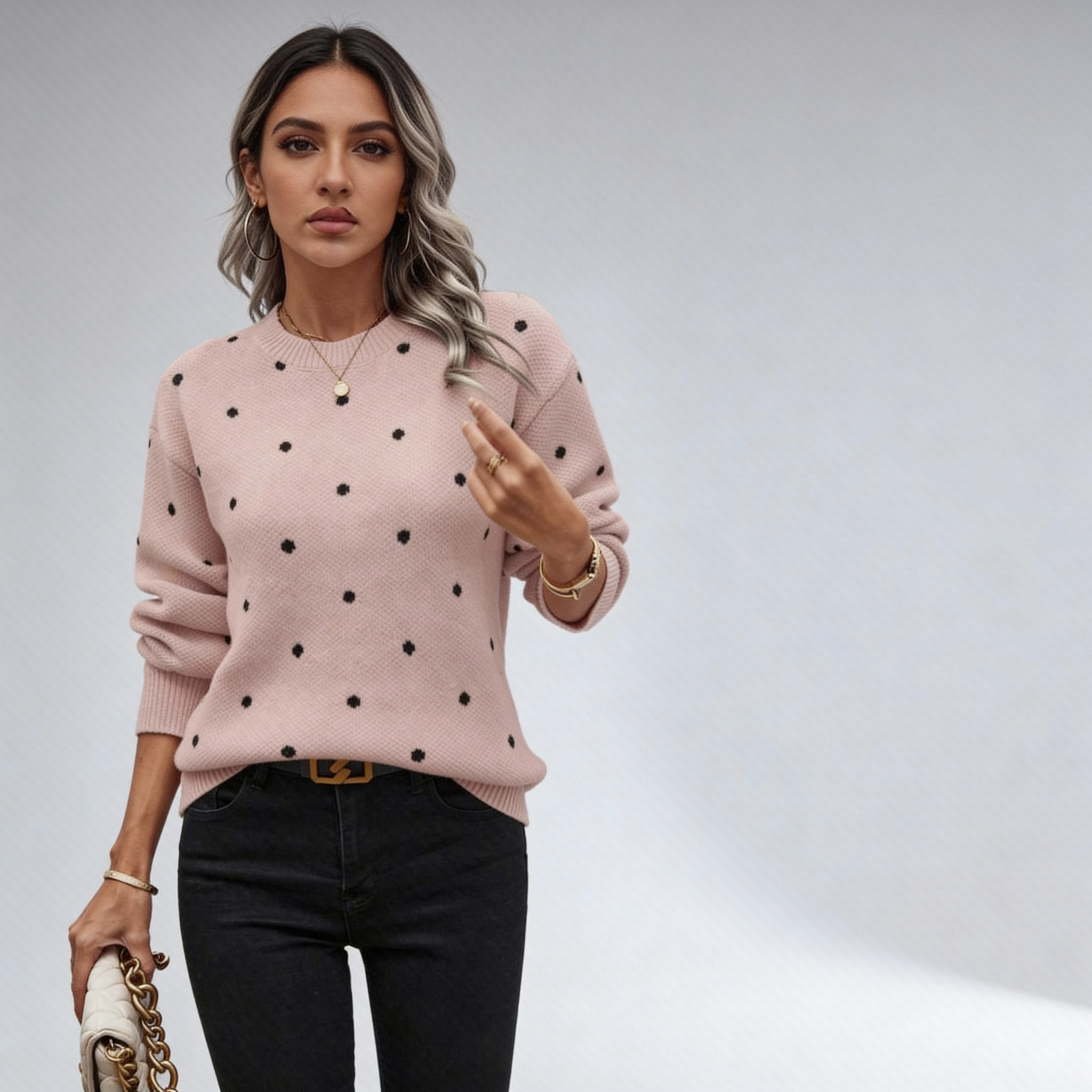 Gebreide damestrui met subtiele stippen en comfortabele pasvorm