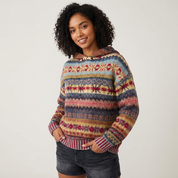 Gebreide multicolor dames pullover hoodie met capuchon