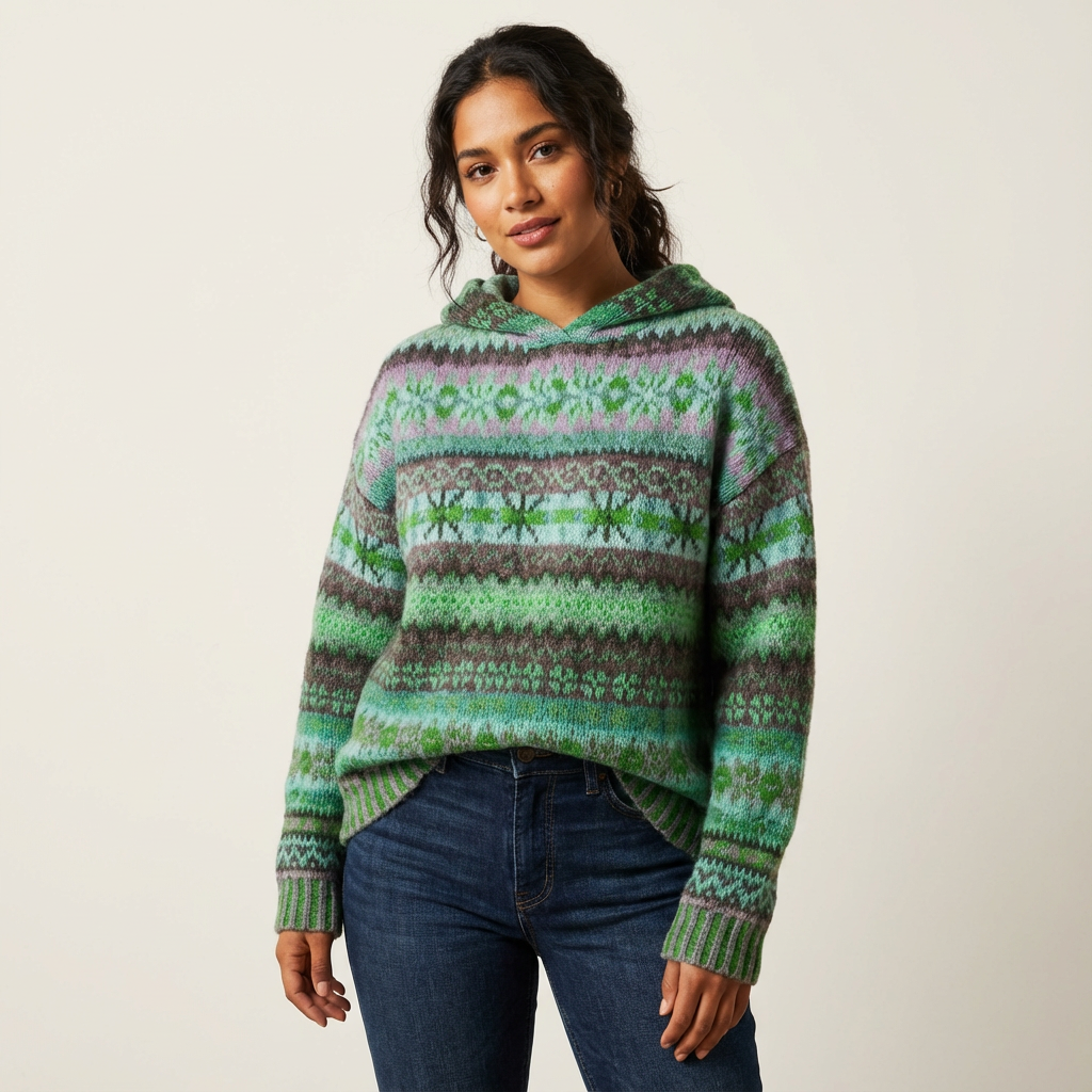 Gebreide multicolor dames pullover hoodie met capuchon