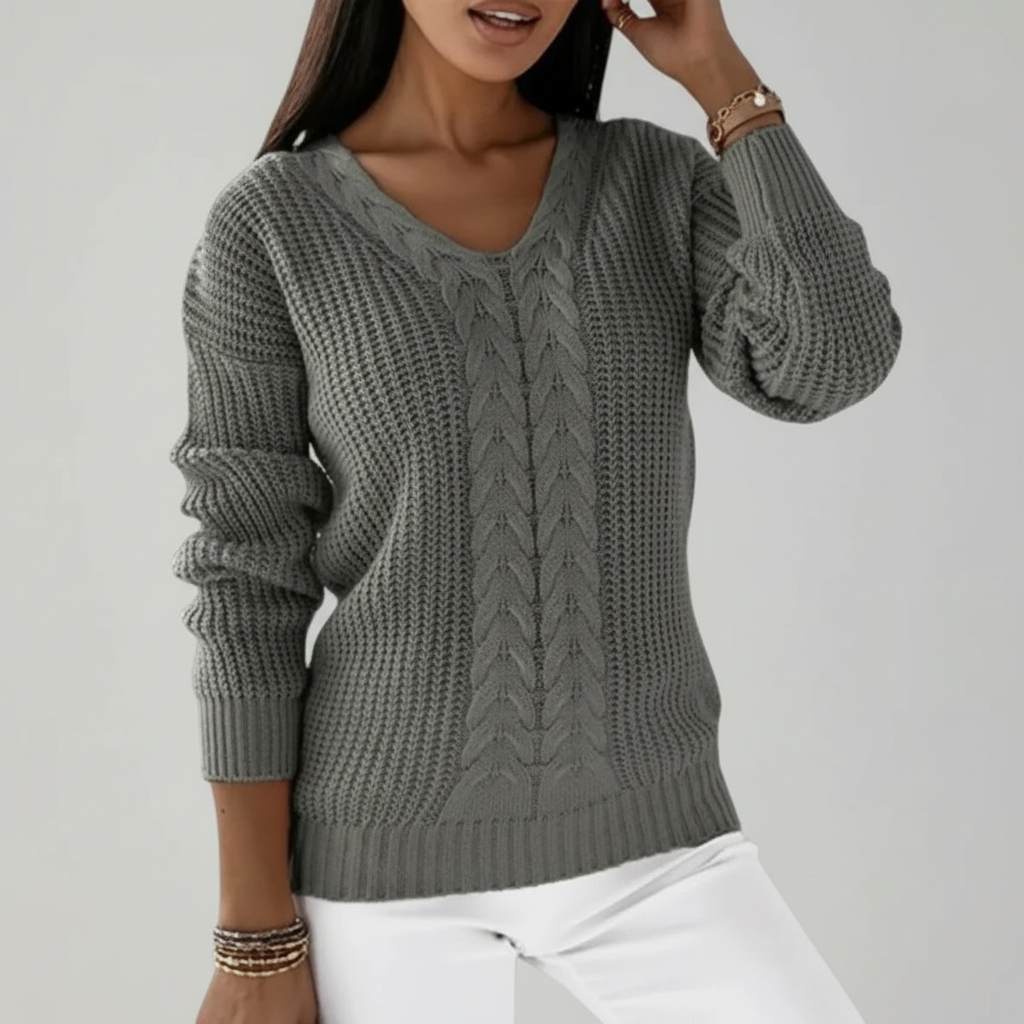 Gebreide trui met V-hals en structuurpatroon