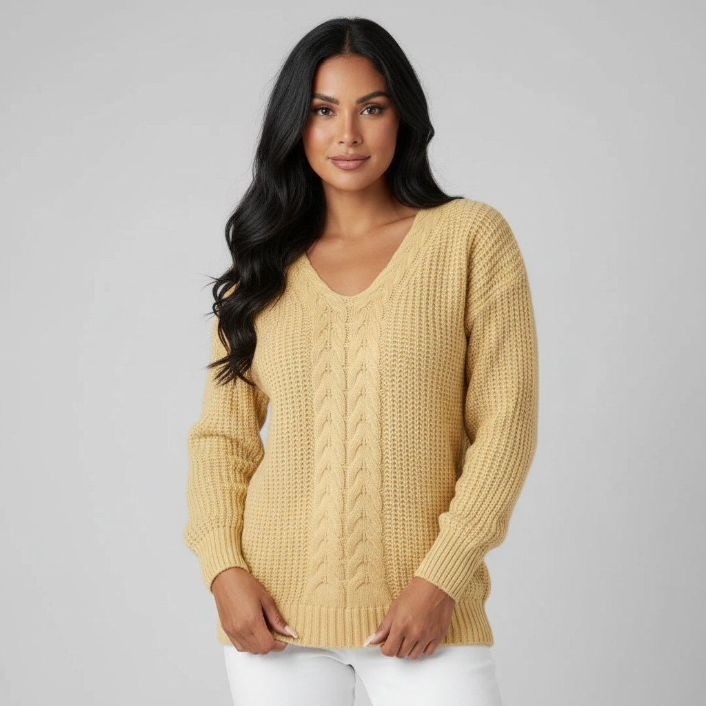 Gebreide trui met V-hals en structuurpatroon