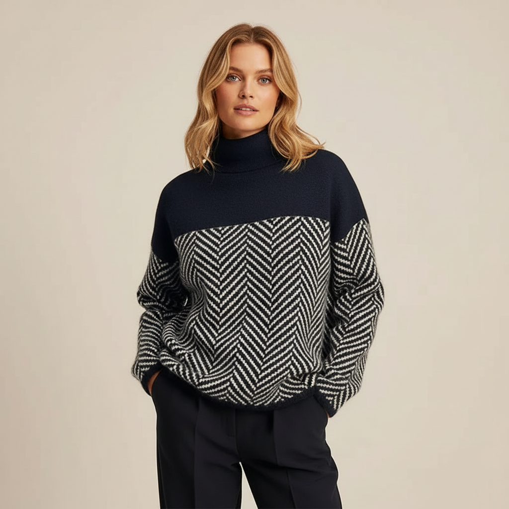 Gebreide trui met patroon en hoge kraag voor dames – Hanna
