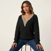 Gehaakte v-hals trui met kantdetail – Hanna