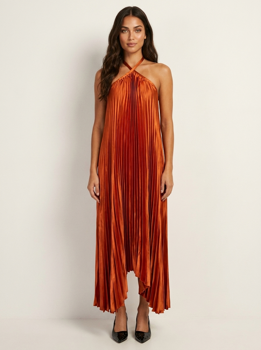 Geplisseerde halter maxi jurk - Serena