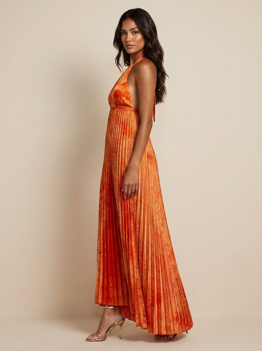 Geplisseerde halter maxi jurk - Serena