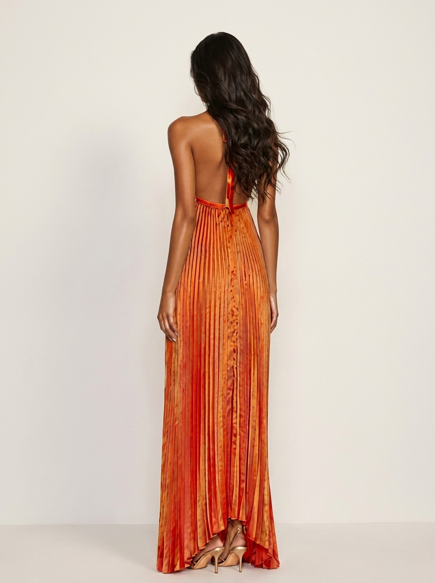 Geplisseerde halter maxi jurk - Serena