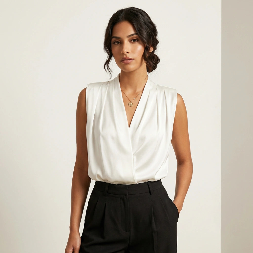 Pleated V-neck blouse – Lieve