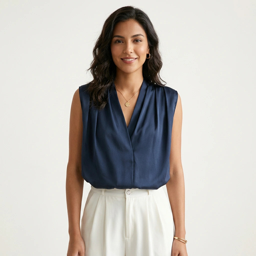 Pleated V-neck blouse – Lieve