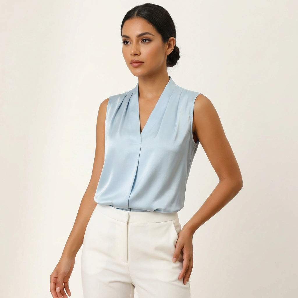 Pleated V-neck blouse – Lieve
