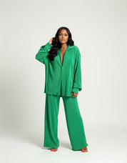 Geplooide dames lounge set met blouse en broek – Amélie