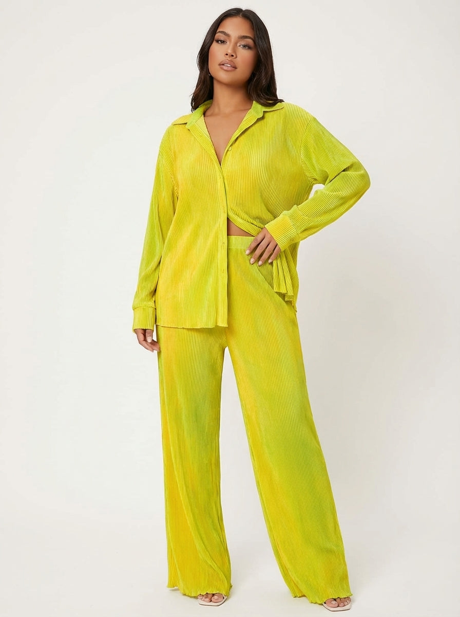 Geplooide dames lounge set met blouse en broek – Amélie