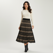 Geplooide midi rok met ruitpatroon – Elara