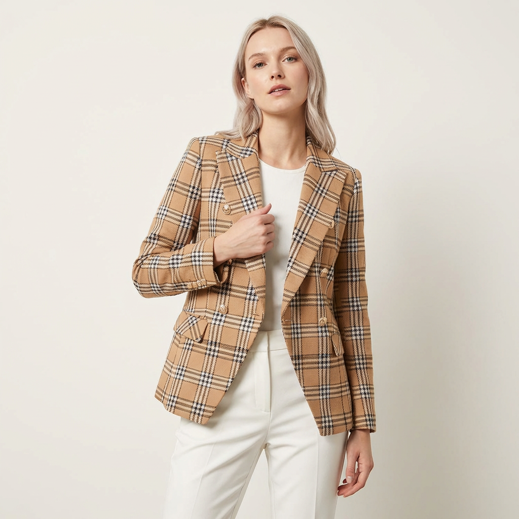 Geprinte dames blazer met dubbele knopen en moderne pasvorm – Isabelle
