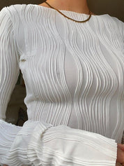 Geribbelde witte long sleeve crop top met textuur