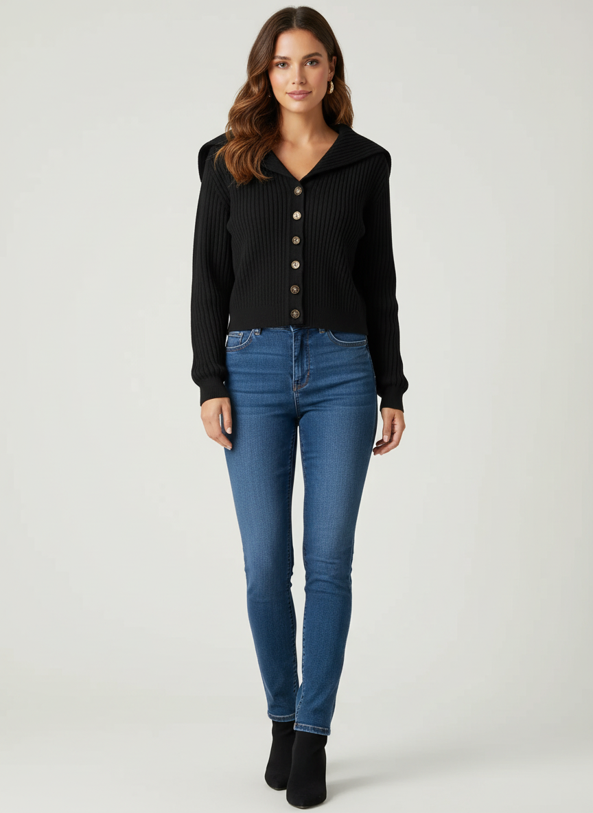 Geribd cropped vest met knopen – Melina