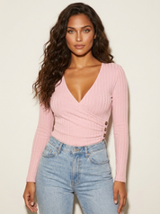 Geribde wikkeltop met shaping effect - Olivia