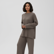 Geribde gebreide dames set met trui en wijde broek