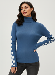 Geribde high-neck damestrui met grafische mouwen – Solène