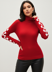 Geribde high-neck damestrui met grafische mouwen – Solène