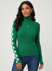 Geribde high-neck damestrui met grafische mouwen – Solène