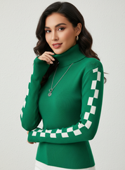 Geribde high-neck damestrui met grafische mouwen – Solène