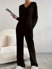 Geribde lounge set dames met V-hals – Elara