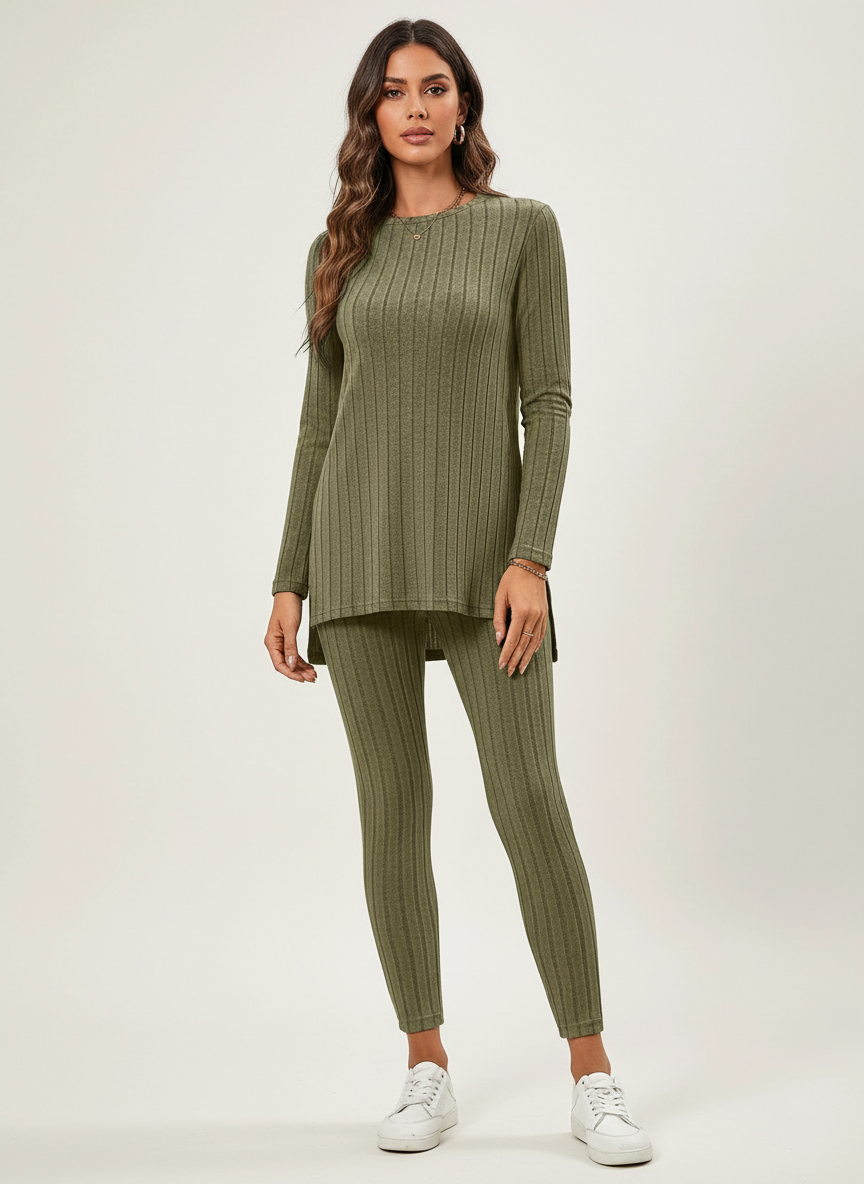 Geribde lounge set dames met stretch – Noa