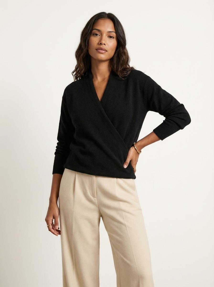 Geribde overslag trui met V-hals – Maëlle