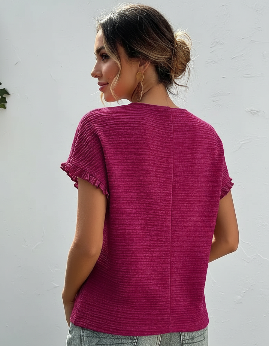 Geribde top met ruches dames – Ameline