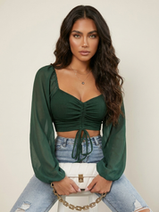 Gerimpelde crop top met pofmouwen - Amélie