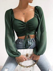 Gerimpelde crop top met pofmouwen - Amélie