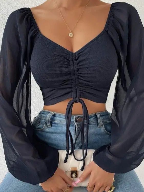 Gerimpelde crop top met pofmouwen - Amélie