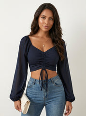 Gerimpelde crop top met pofmouwen - Amélie