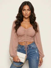 Gerimpelde crop top met pofmouwen - Amélie