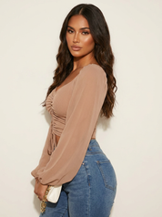 Gerimpelde crop top met pofmouwen - Amélie