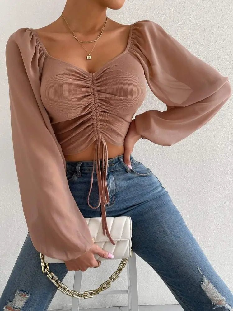 Gerimpelde crop top met pofmouwen - Amélie
