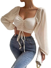 Gerimpelde crop top met pofmouwen - Amélie