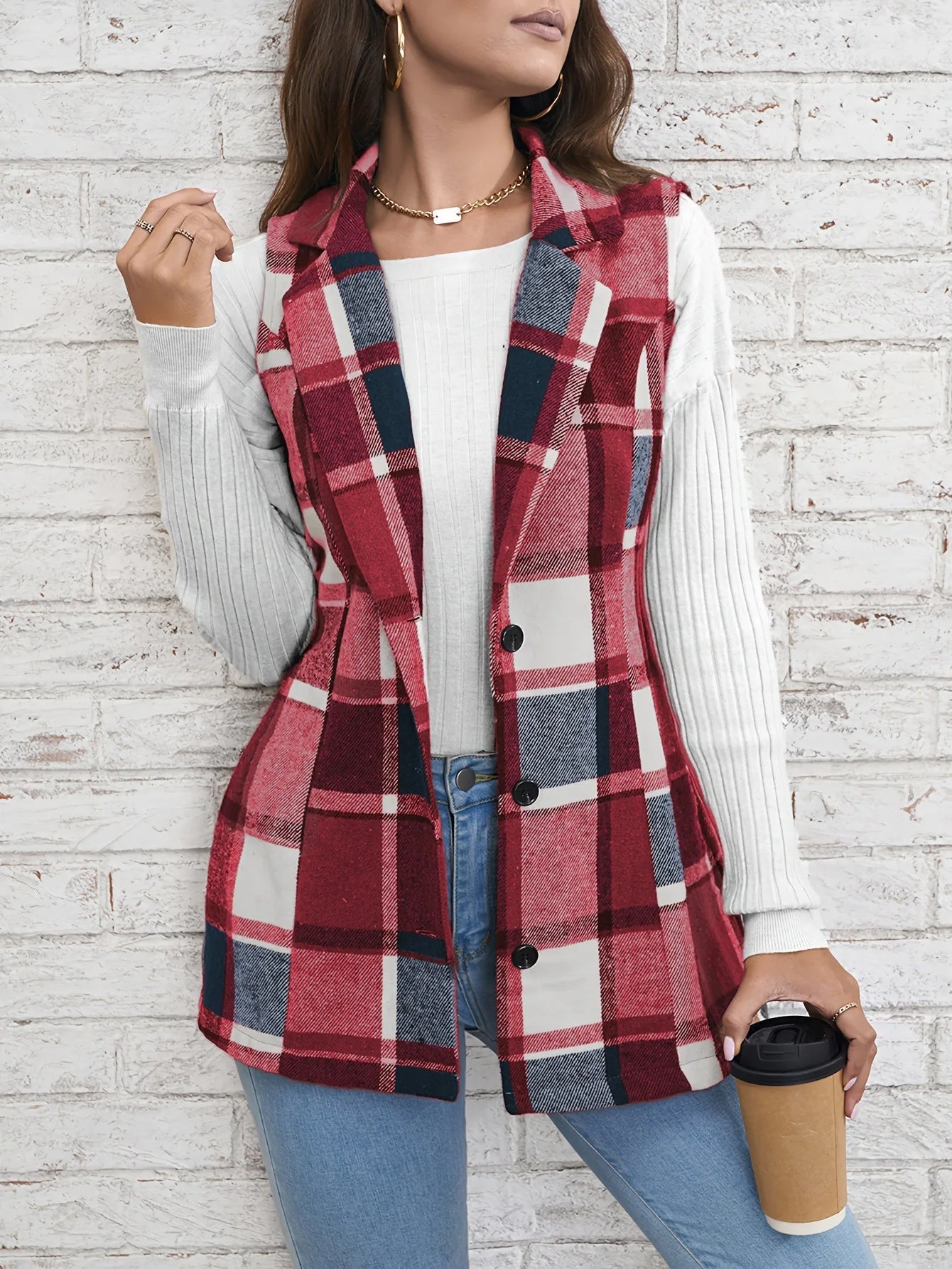 Geruit dames vest – Camden