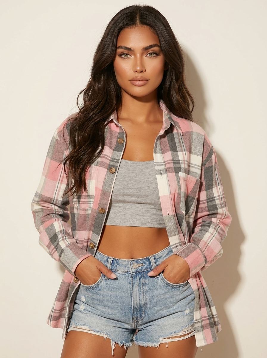Geruite dames flannel blouse – Meadow