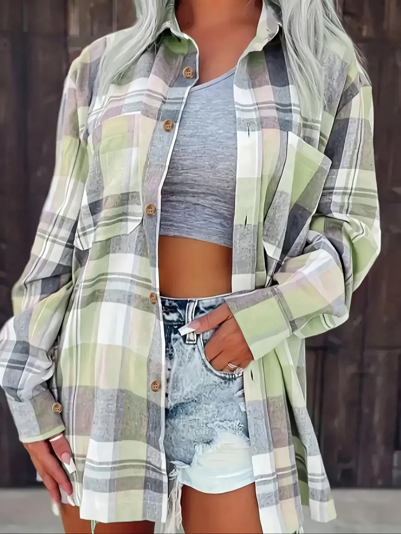 Geruite dames flannel blouse – Meadow