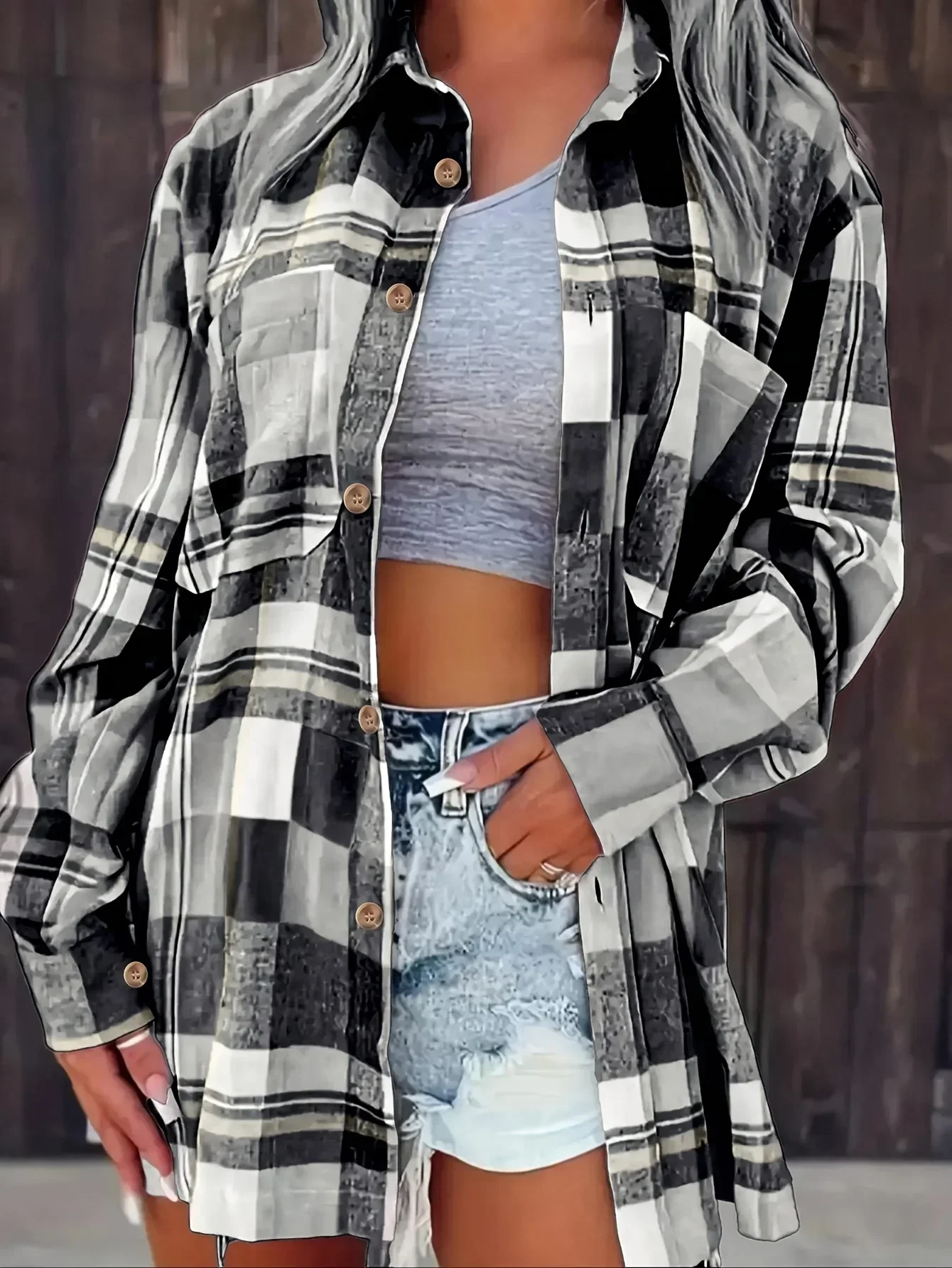 Geruite dames flannel blouse – Meadow