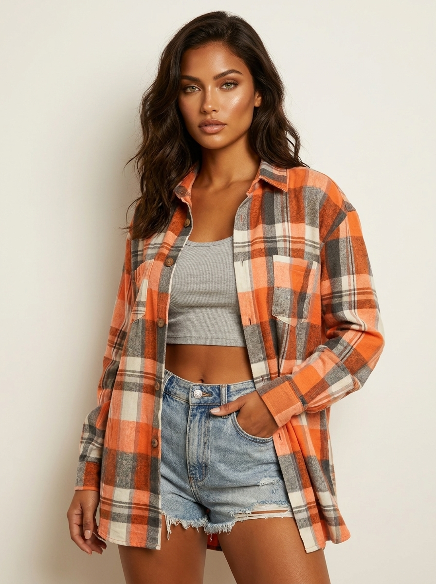 Geruite dames flannel blouse – Meadow
