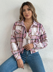 Geruite cropped jacket met borstzakken – Amara