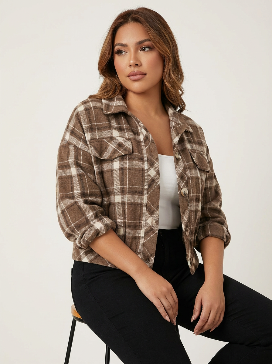 Geruite cropped jacket met borstzakken – Amara